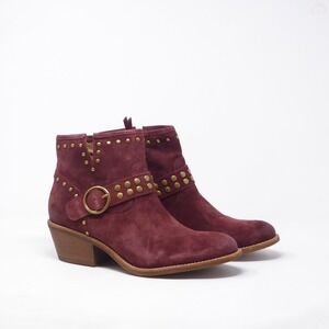 Sofft Allene II Womens Ankle Boots Maroon Red Suede Studded Buckle 9M